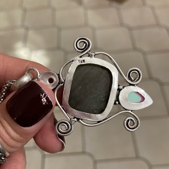 Flash iridescent grey green labradorite yellow citrine iridescent stone necklace - Picture 11 of 16